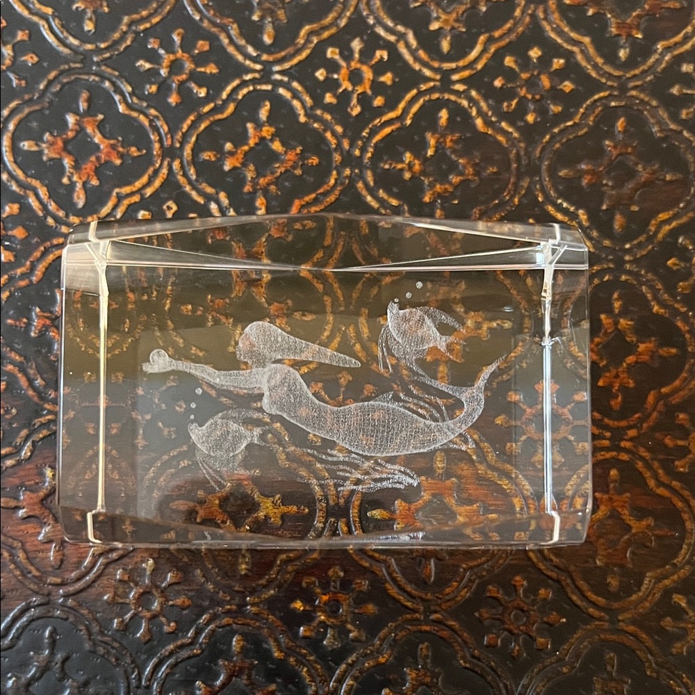 3D glass paperweight featuring a mermaid in an underwater scene